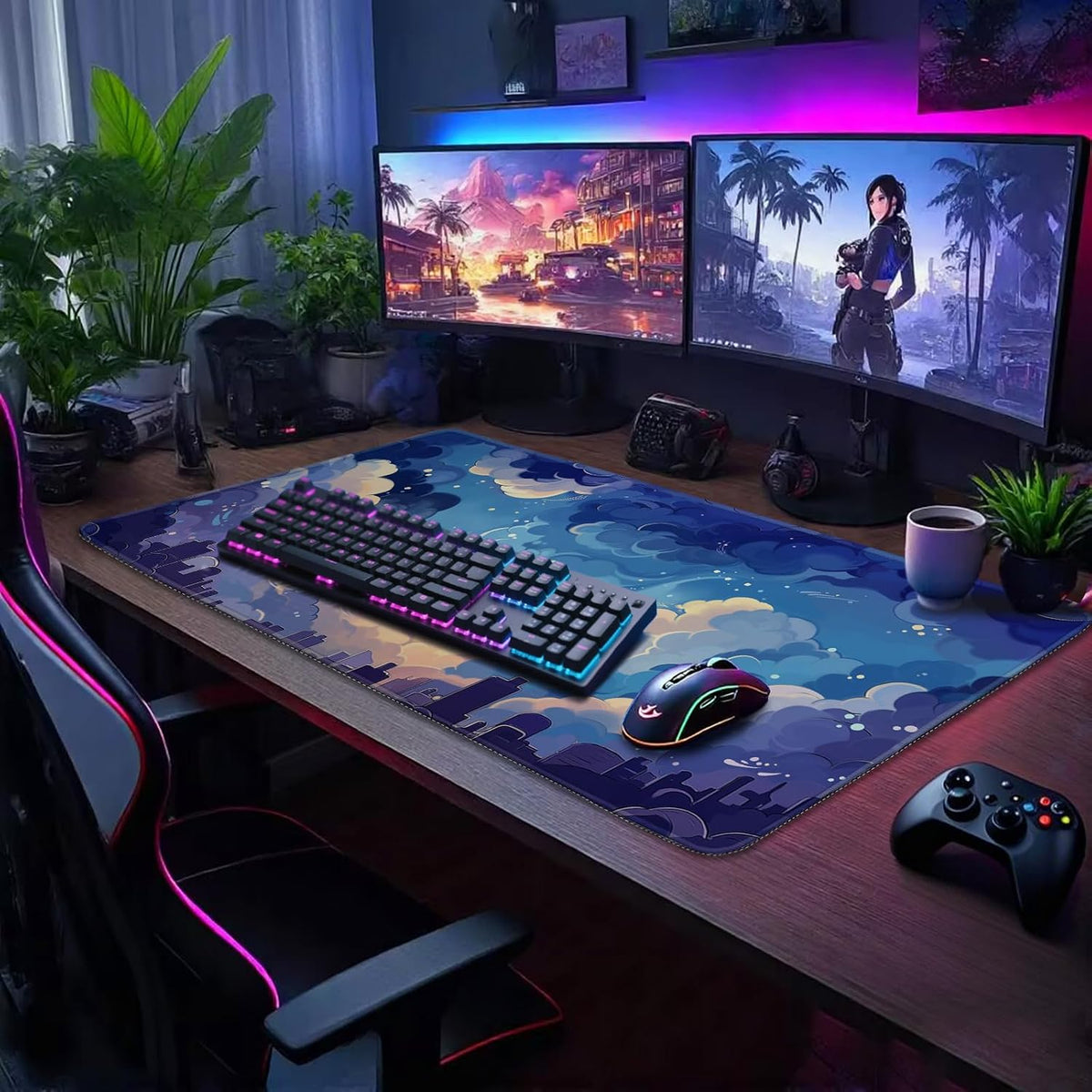 Blue Nebula Aesthetic Large Gaming Mouse Pad Desk Mat 31.5"x15.7"