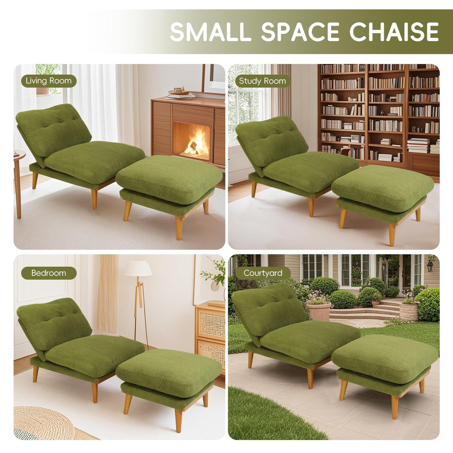 Modern Accent Chair with Ottoman - Cloud-Like Down-Filled Recliner, Adjustable Backrest Lounge Chair with Solid Wood Frame, Sherpa Fabric & Overstuffed Puffy Cushion for Living Room (Grass Green)
