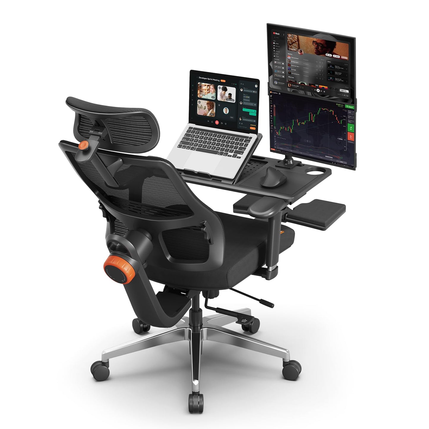 Newtral Office Chair Ergonomic with Footrest, Auto-Following Lumbar Support, High Back Desk Chair with 4D Armrest,136° Tilt Lock, Adjustable Seat Depth & Height (Supreme with Laptop Tray, Black)