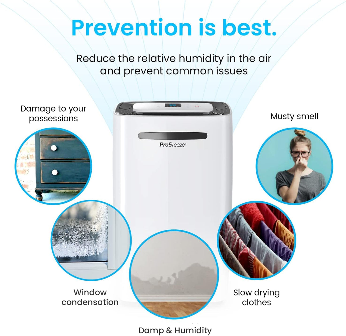 Pro Breeze 50 Pint Dehumidifier for Basement Bedroom and Bathroom, 3500-4500 Sq Ft Home and Large Room, with Quiet Operation and Continuous Drain Hose, Humidity Sensor, Auto Shut Off and 24 Hour Timer