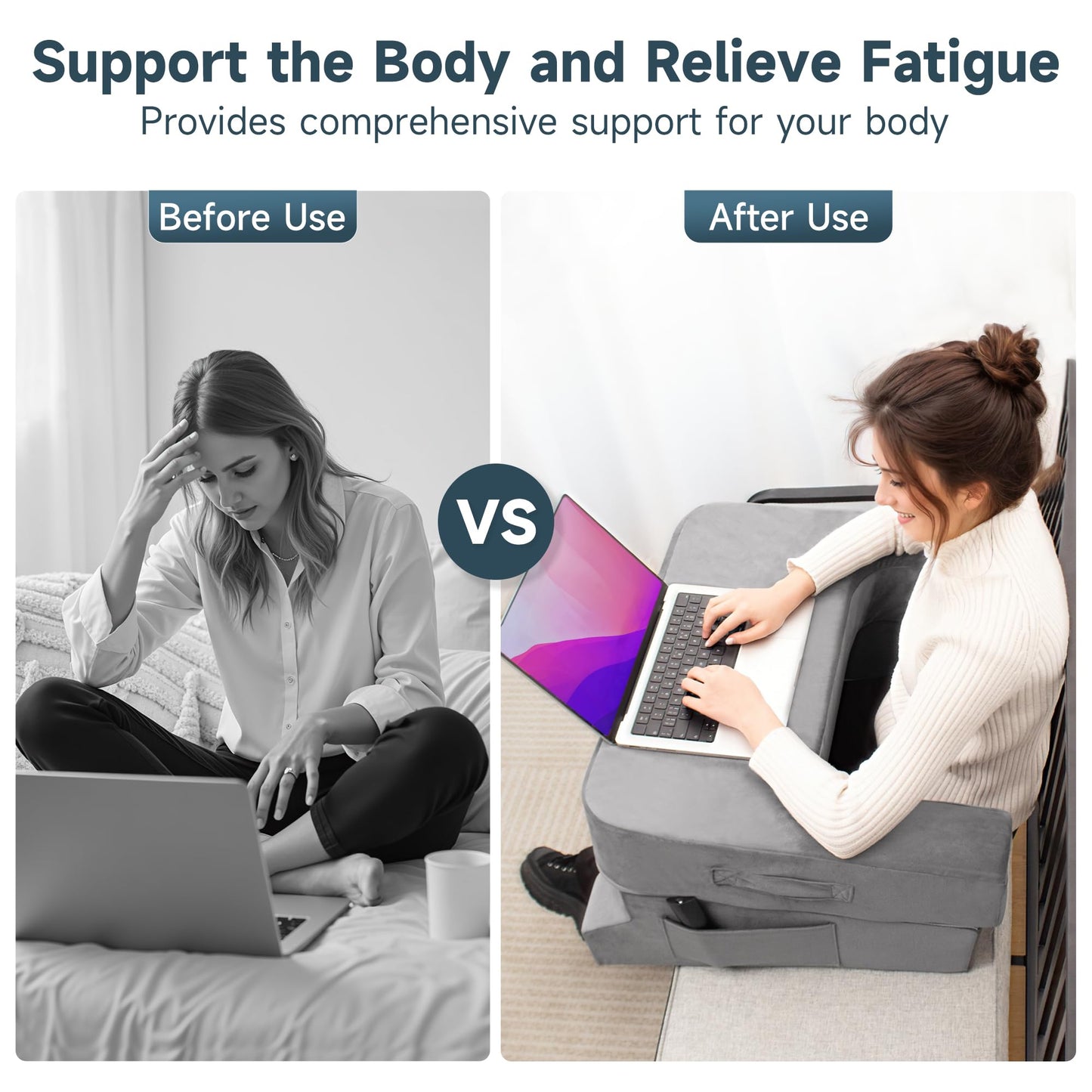 Reading Pillow for Gaming/Lap，Lap Pillow with Cup Holder for Reading, Working, Sitting in Floor Sofa, Lap Pillow with Cup Holder Pocket,Grey