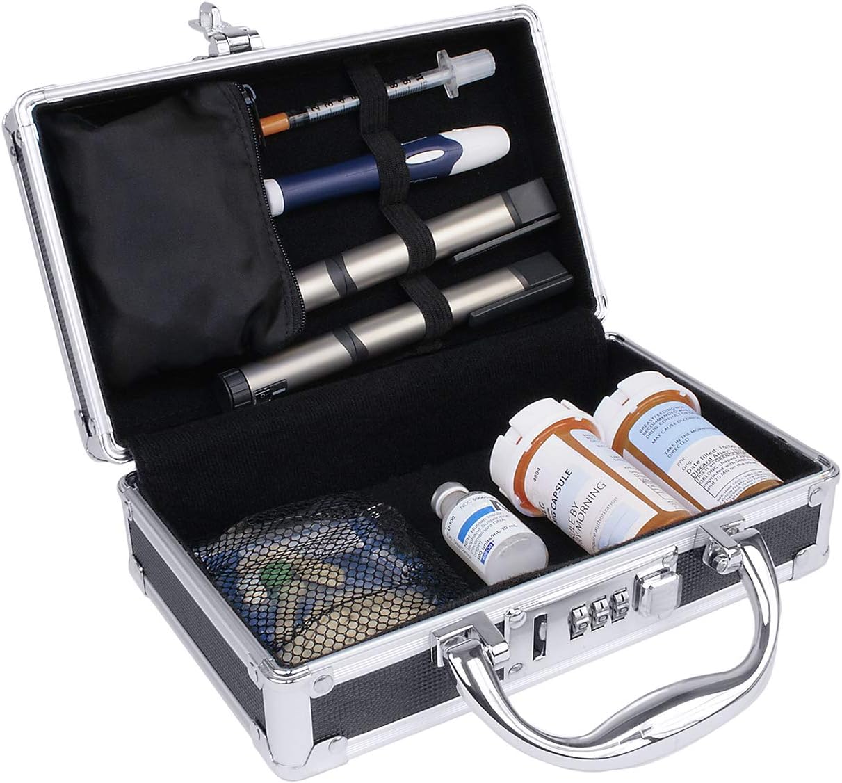 Vaultz Medicine Safe Case w/Combination Lock - Pack of 1 Cases, 8.35 x 5 x 2.5" - Black