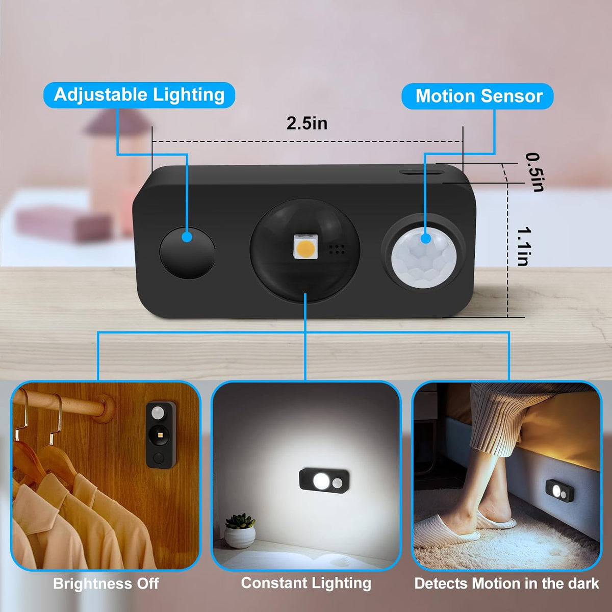 NIEGNOWOO LED Motion Sensor Puck Lights, Rechargeable Cabinet Lights, Stick on Wireless LED Night Light for Closet, Drawer, Shelf, Under Cabinet, Daylight White 4Pack, USB Charging Cord Included