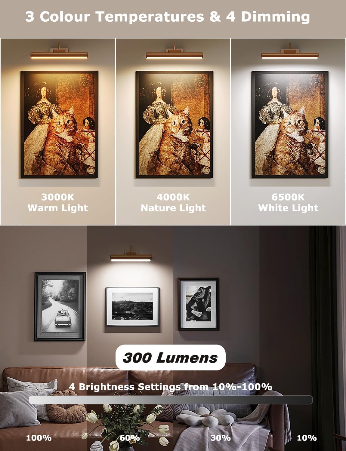13" Wireless Picture Lights for Wall, Rechargeable Art Light, 2Pack Bronze
