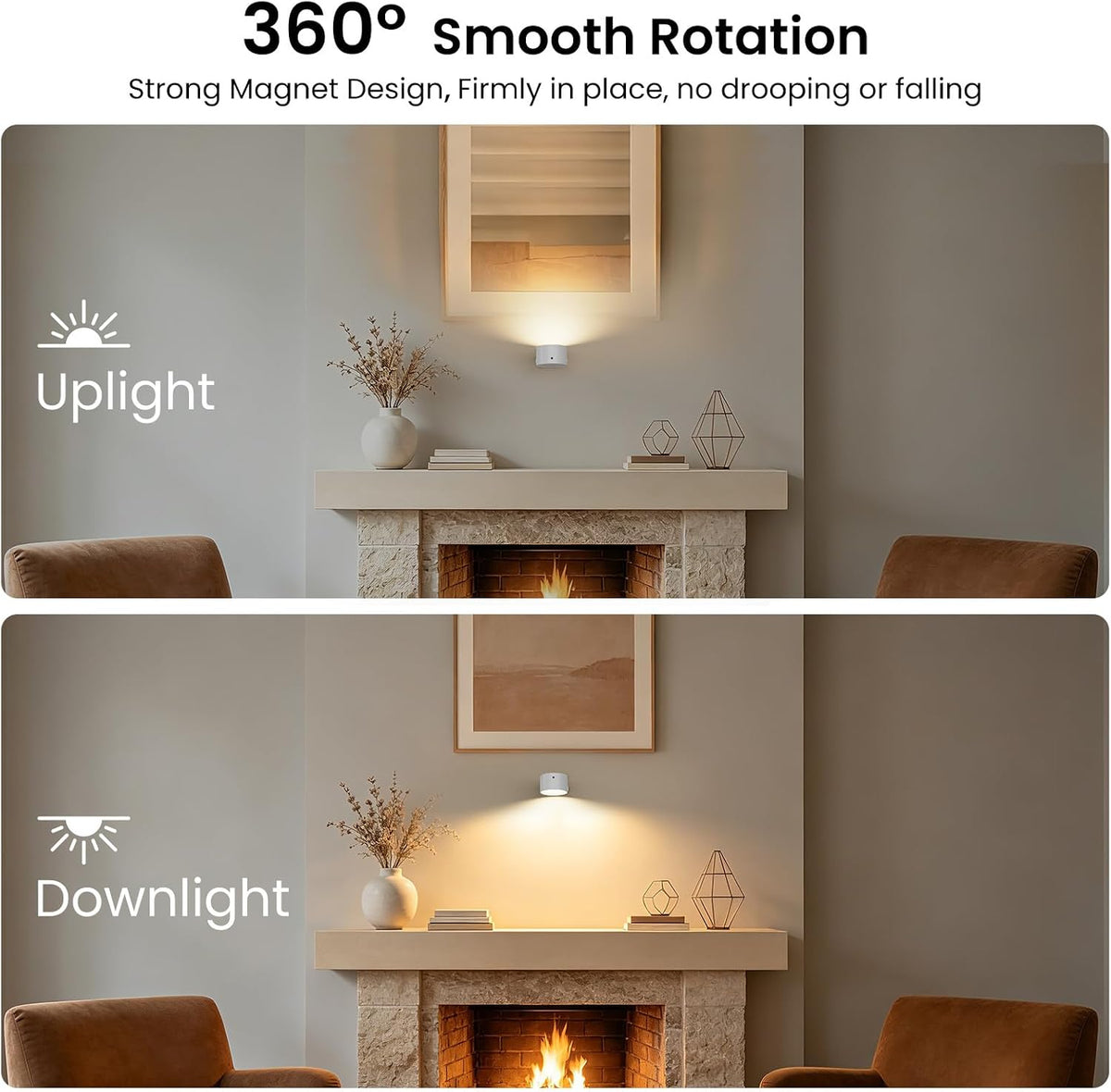 Koopala 3PACK Rechargeable LED Wall Sconce, Cordless Battery with Remote, Powered Wall Sconce, 3 Brightness Levels, 360° Swivel Magnetic Shade for Bedrooms, Hallways, Den and Reading Spaces（White）