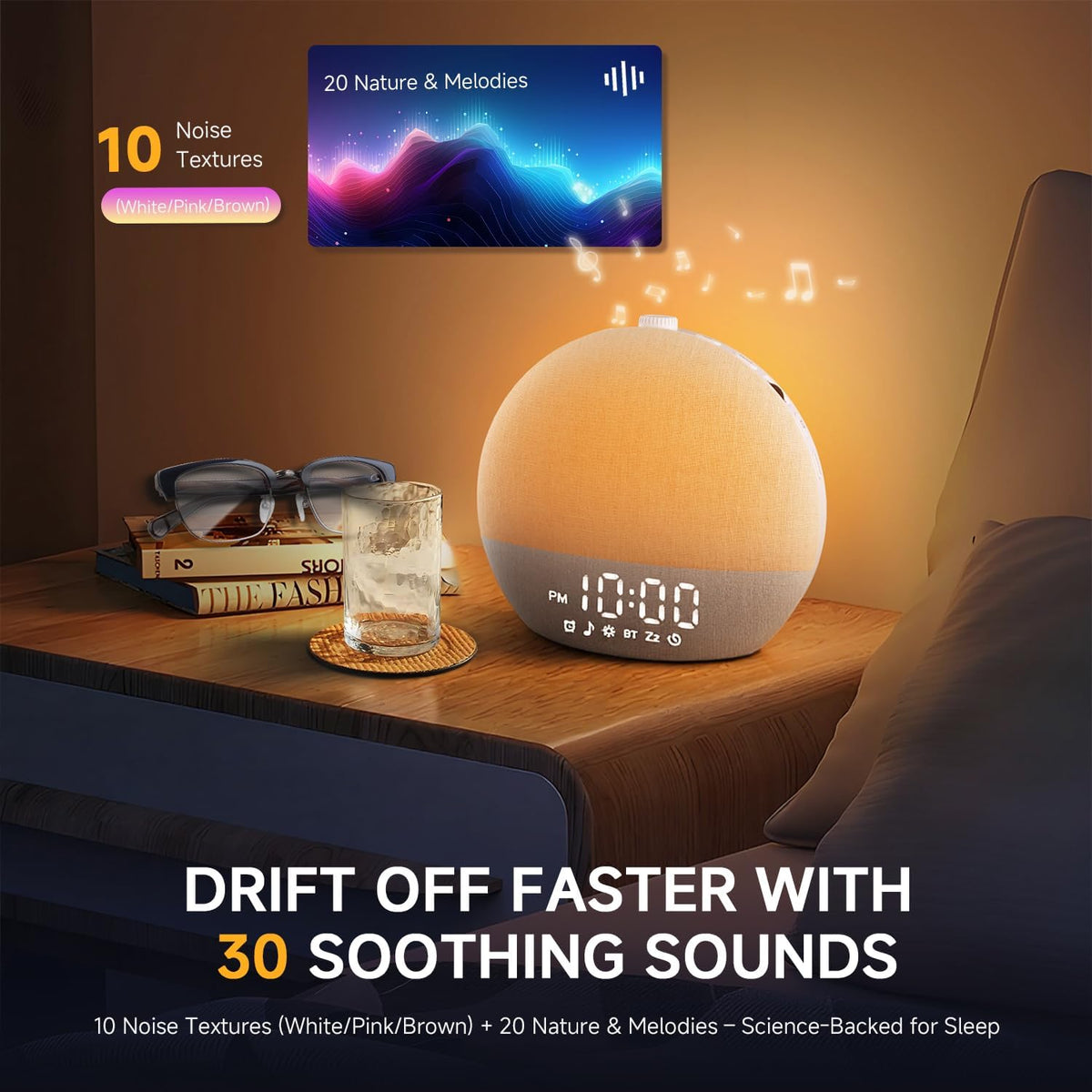 Geuuap Sunrise Alarm Clock White Noise Machine with Bluetooth Speaker,White