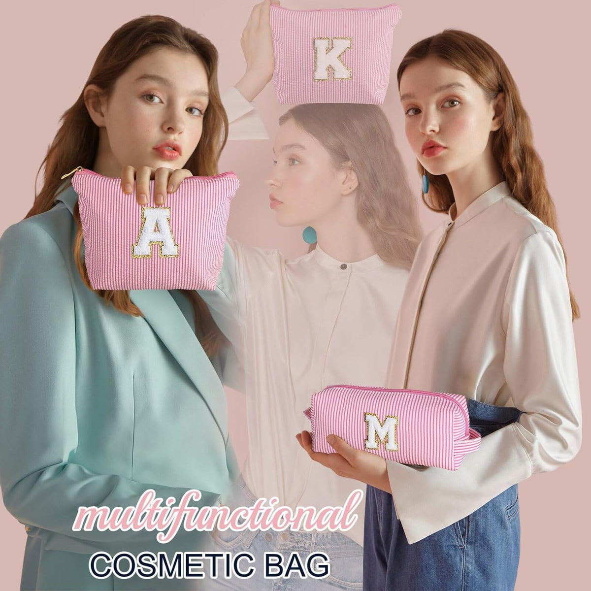 YOOLIFE Birthday Gift for Kids Teen Girls Gifts for Girls, Pink Makeup Bag Cosmetic Bag Daughter Sister Gifts Birthday for Women Teacher Gifts Preppy Makeup Bag Mothers Day Gifts L