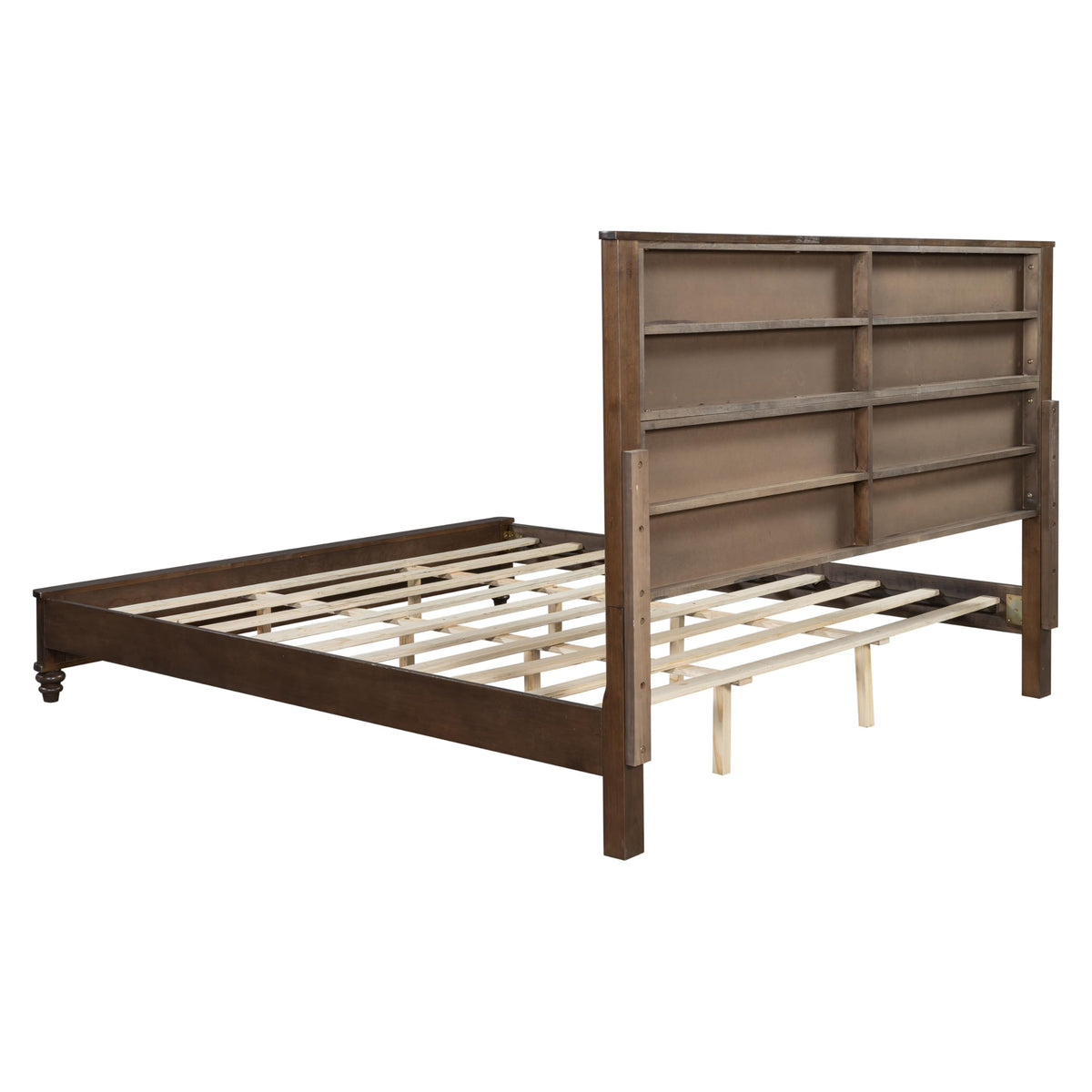 SABAITEC King Size Solid Wood Platform Bed Frame, Solid Wood Bed with 79.13" Headboard, Solid Wood Leg/No Box Spring Needed/Noise Free/Brown