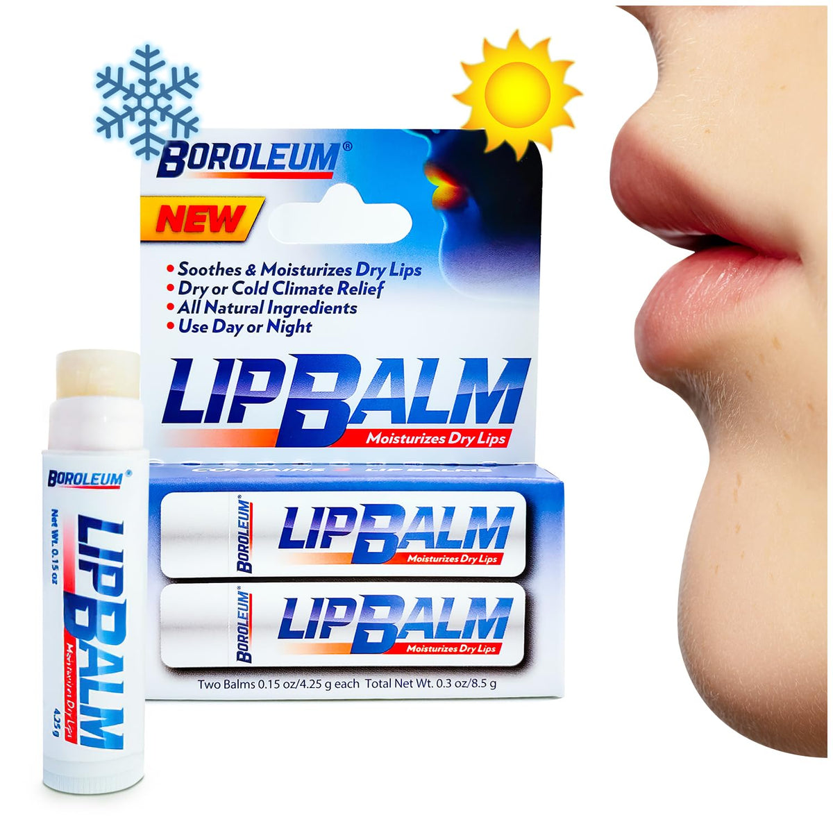 Natural Lip Balm by Boroleum | Best Chapped Lip Moisturizer for Dry Cracked Lips | All Natural Ingredients for Men Women and Kids | 4.25 gr. Tubes, 2 Lip Balms Per Pack