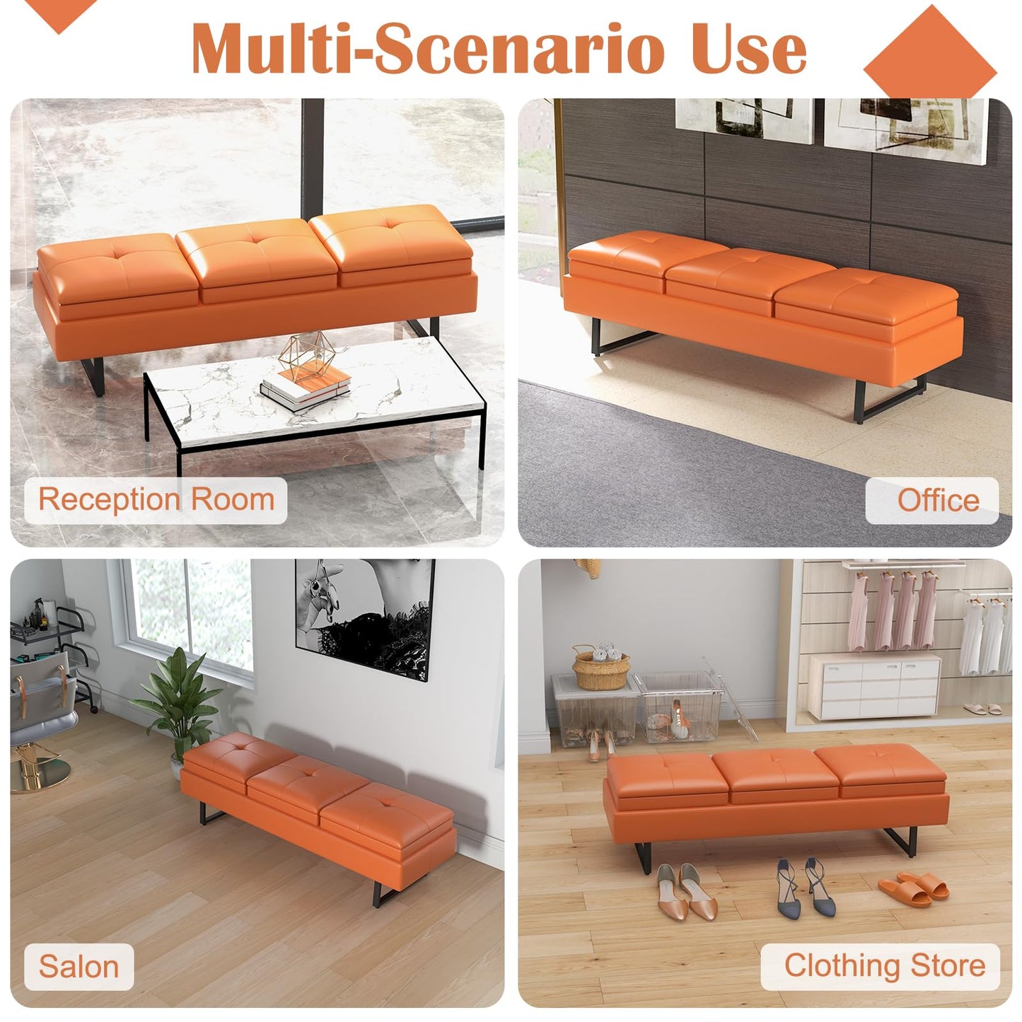 Kinfant Modern Futon Sofa Bed - 3-Seat Couch Bed with Soft Cushions for Living Room Bedroom and Small Space (PU Leather, Orange)