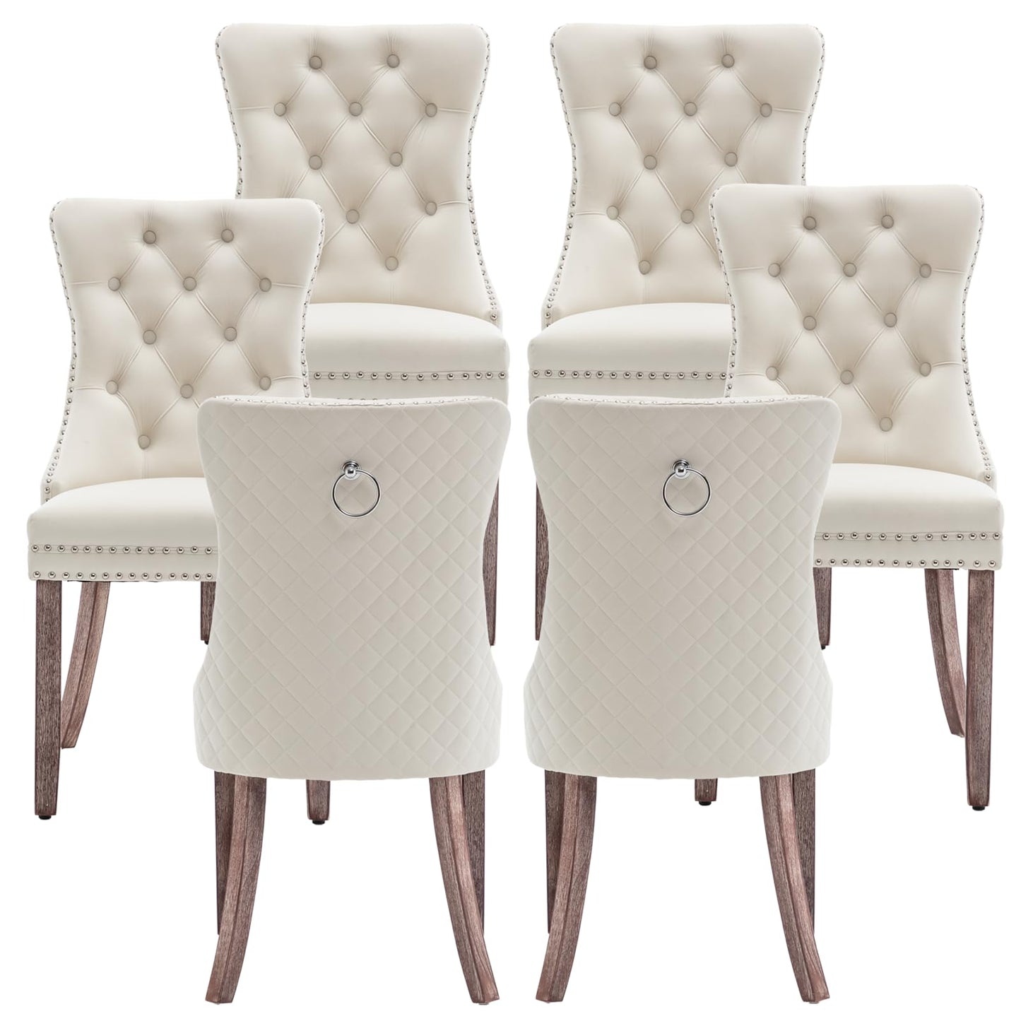 Systemkenji Velvet Dining Chairs Set of 6, Upholstered Dining Room Chairs with Nailhead Trim, Sillas de Comedor Modernas 6, Wooden Kitchen Chairs for Dining Room, Living Room, Kitchen, Bedroom, Beige