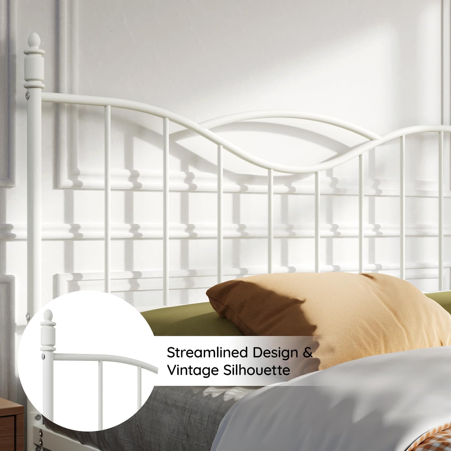 Florise Queen Size Bed Frame with Headboard, 14 Inch Tall Metal Platform Bed Frame Mattress Foundation with Footboard, Under Bed Storage, Strong Metal Slats Support, No Box Spring Needed, White