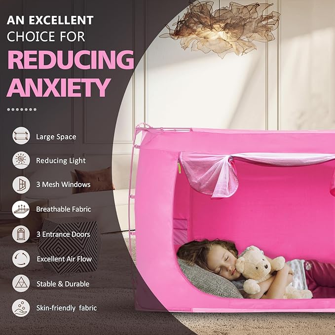 Bed Tent Bed Canopy Queen Size Tents for Adult and Kids- Original Design Portable Dream Tent Indoor Sleeping 80% Blackout with 3 Doors Breathable Big Space Tents