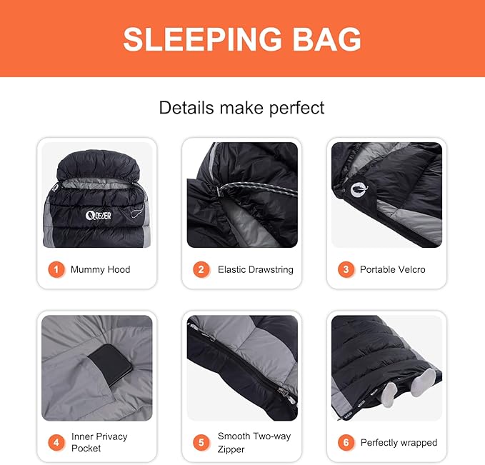 Ultralight Down Sleeping Bag for Adults - 600 Fill Power, Cold Weather, Backpacking, Camping, Hiking