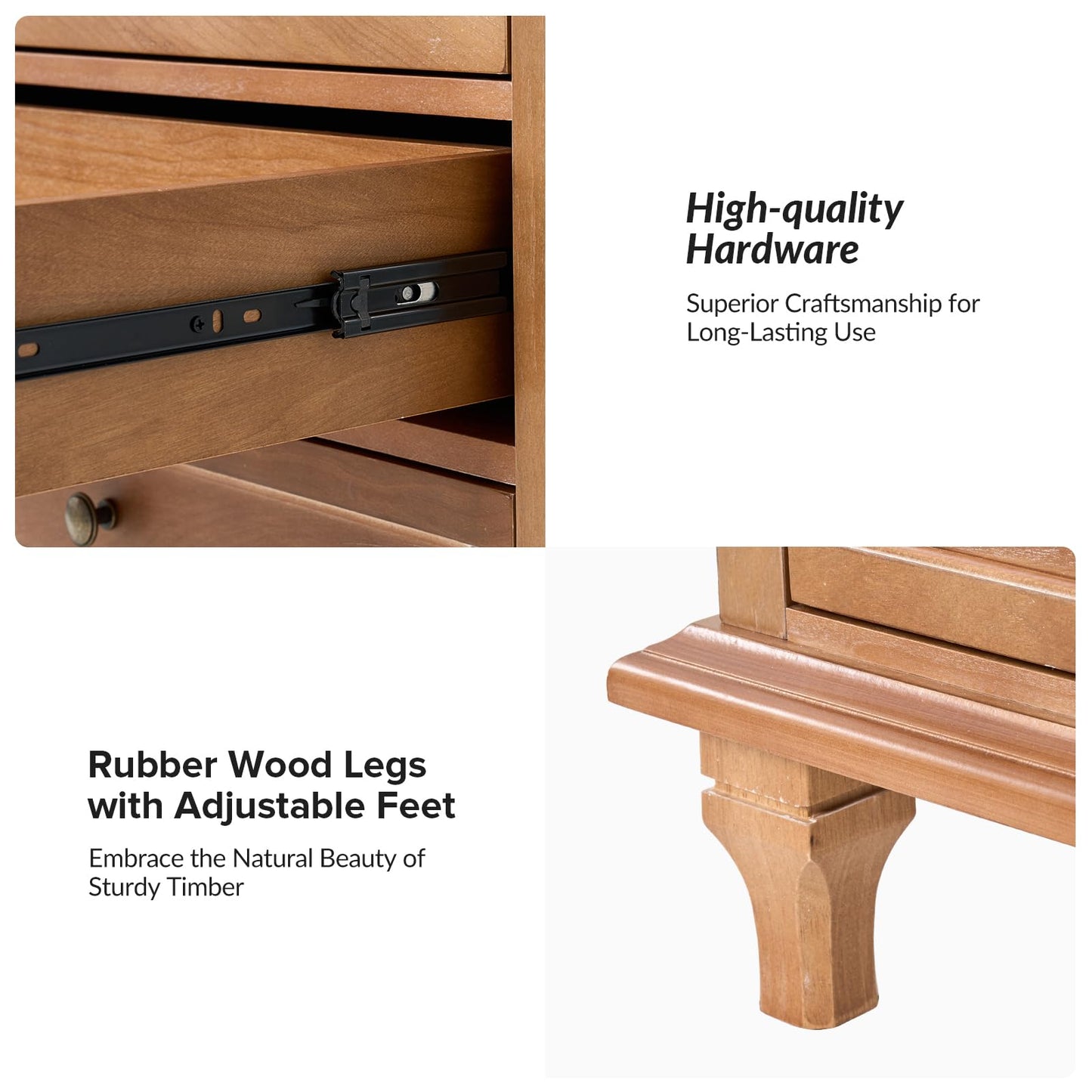 HULALA HOME Farmhouse 3 Drawer Nightstand with Tray, Drawer Organizer with Solid Wood Legs, Nightstand with Charging Station,Acorn