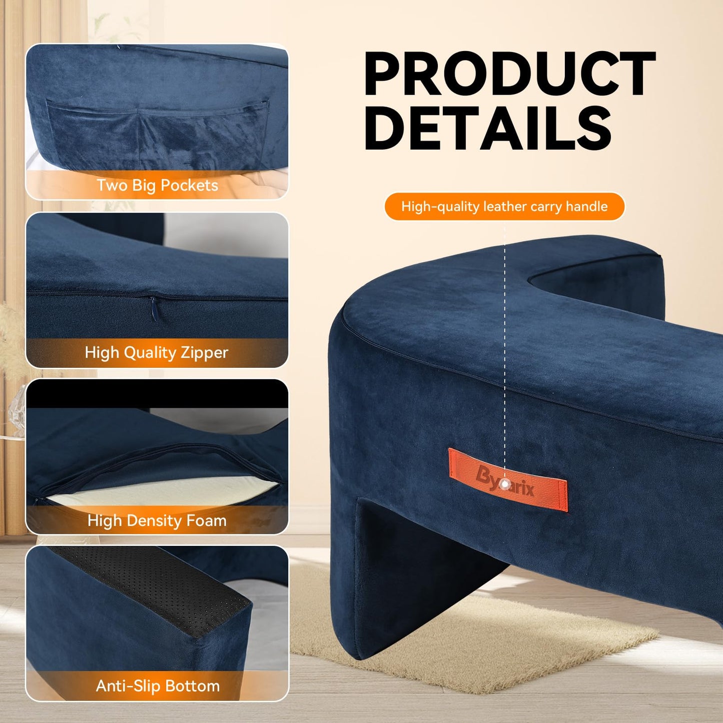 ByNaRIX Reading Pillow for Gaming, Lap Desk Pillow for Laptop, Extra Large Arm Rest Pillow for Adult Working, Playing, Crocheting, Steam Deck Switch/Sitting in Bed Floor Couch Sofa Blue