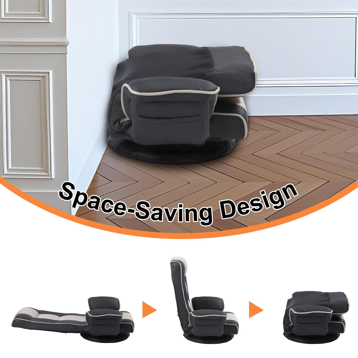 DeeLyan Swivel Floor Chairs for Adults, Floor Gaming Chair with Extra Wide Arms, Back Support 14 Angles Adjustable Comfortable Double Mesh Fabric Lazy Sofa for Video Game Chairs 201 (Grey + Beige)