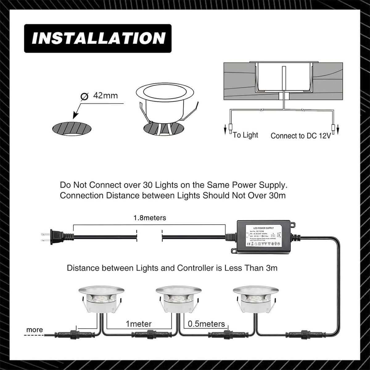 Recessed Deck Light IP67 Warm White Step Stair Pathway 6 Kit