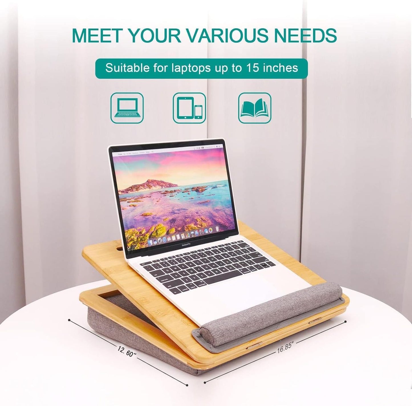 Lap Desk Laptop Tray with Cushion Portable Bed Tray Desk, Adjustable Angle Lap Desk with Tablet Phone Holder, for Home Office, Sofa, Bed, Couch and car. Bamboo Cushioned Laptop Table Tray