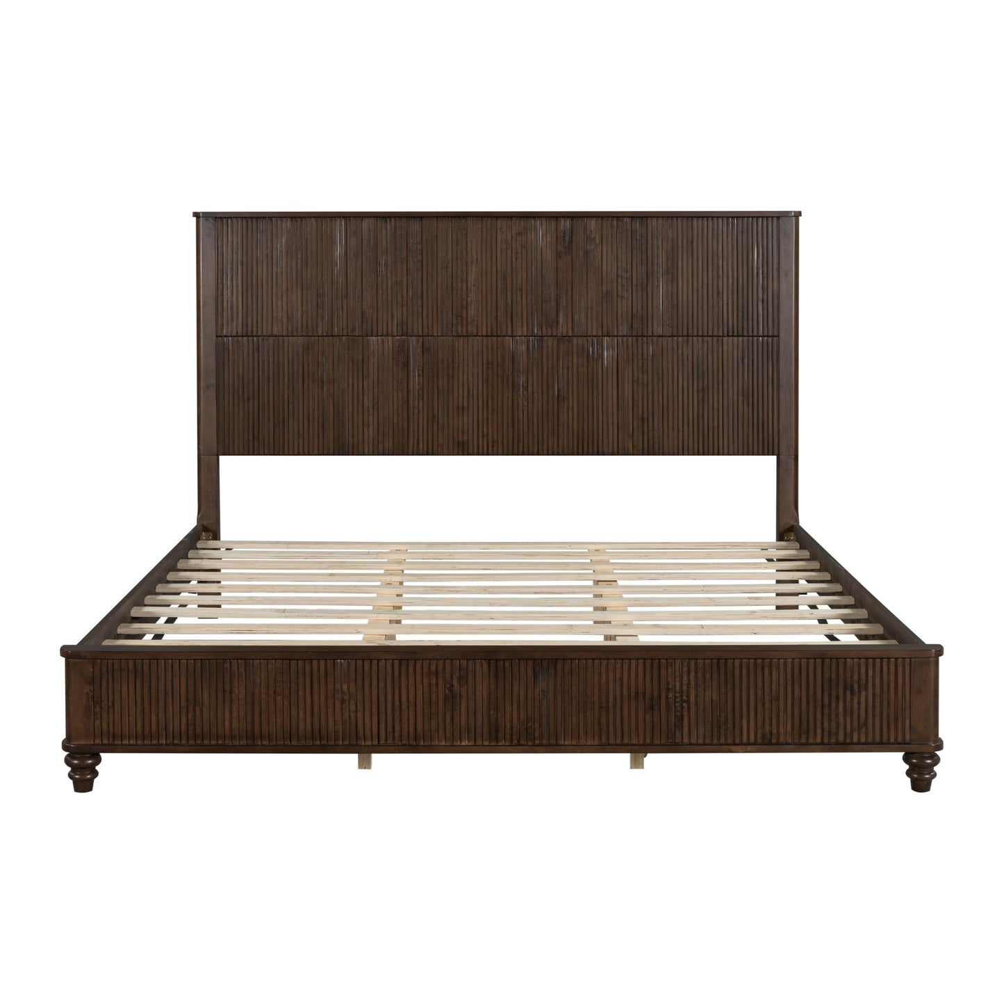 SABAITEC King Size Solid Wood Platform Bed Frame, Solid Wood Bed with 79.13" Headboard, Solid Wood Leg/No Box Spring Needed/Noise Free/Brown