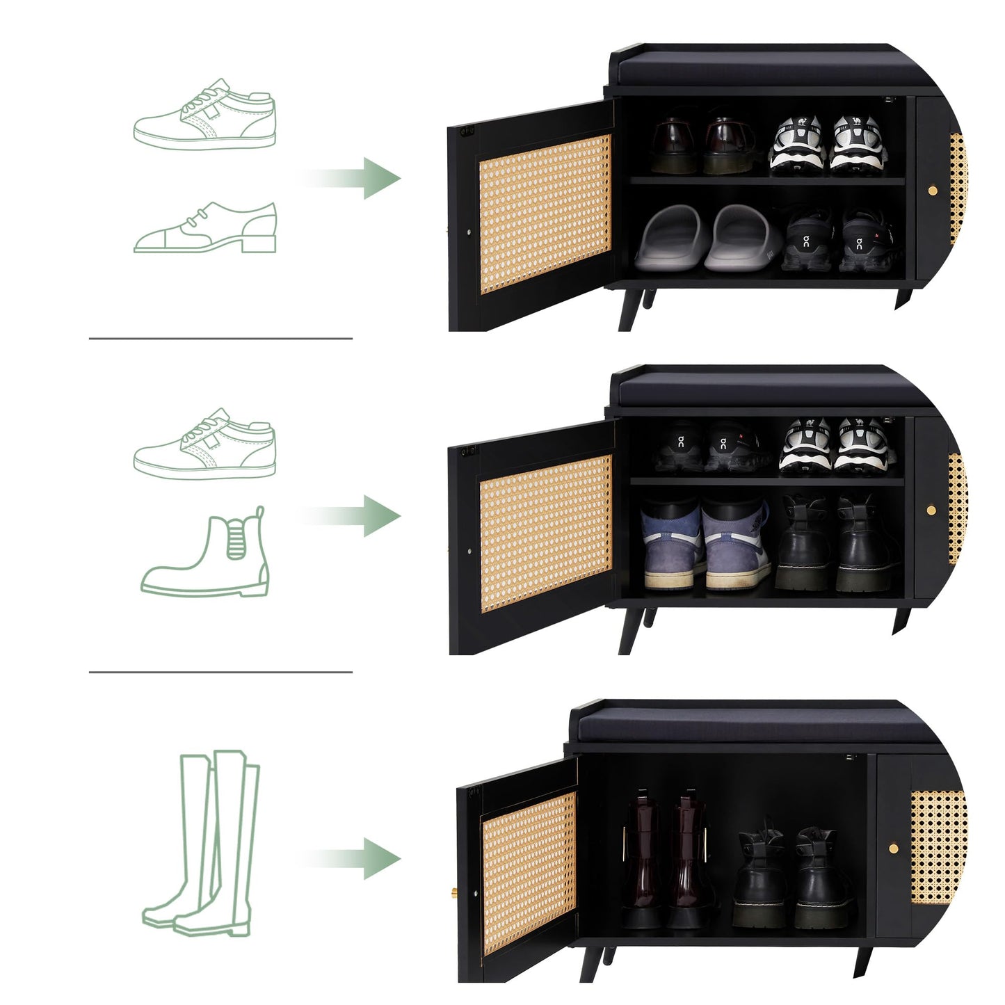 Netstar Storage Bench, Shoe Bench with Padded Seat Cushion, Entryway Bench with 2 Doors, Shoe Storage Bench Adjustable Shelf, 39.3’’W x13.8’’D x18.9’’H Shoe Cabinet for Entryway, Living Room, Bedroom