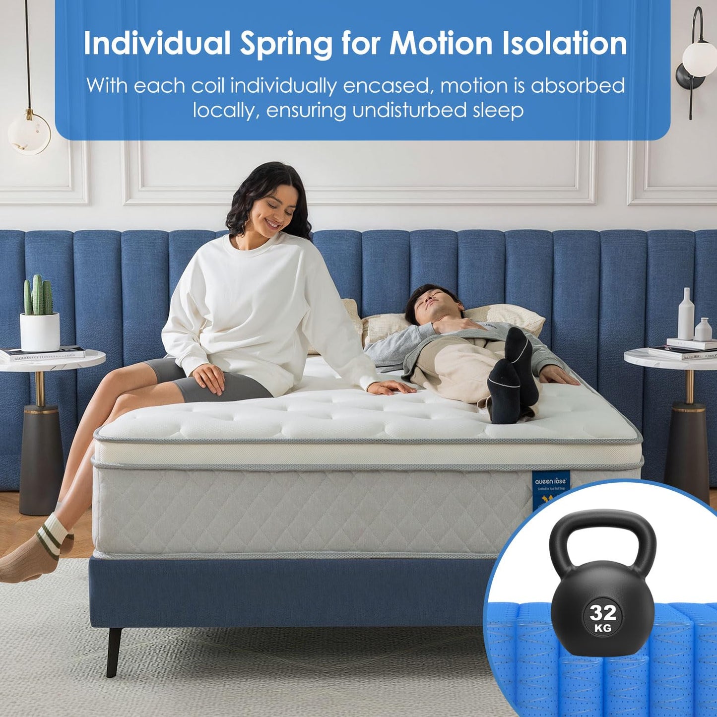 Queen Mattress, 12 Inch Queen Hybrid Mattress in a Box, Plush Pillowtop Memory Foam, Pressure Relief, Cooling-Gel, Upgraded Pocket Spring, Medium Firm, Fiberglass Free, Motion Isolation, CertiPUR-US