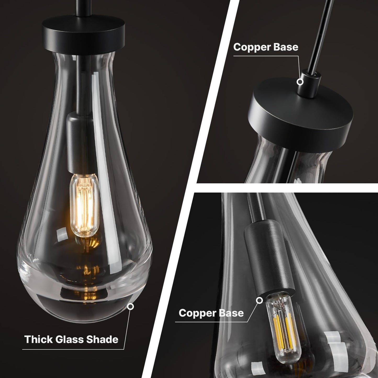 Raindrop Pendant Lights Kitchen Island: Modern Black Teardrop Hanging Light for Bathroom - 2 Lights Crystal Pendants Light over Dining Table - Brass matte lamps Fixture for Bedroom Bulbs Included