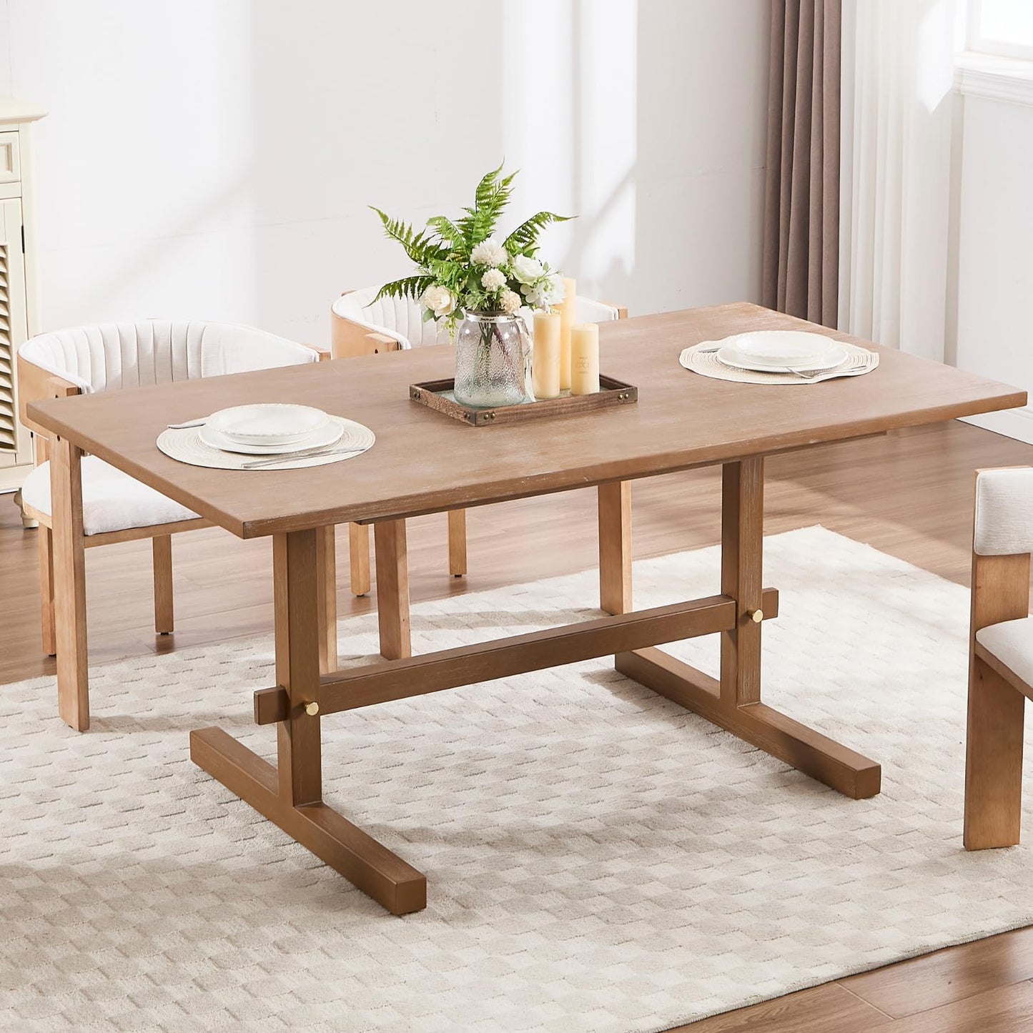 Ya-Home 63 Inch Farmhouse Dining Table for 4-6 People, Rectangular Wood Rustic Kitchen Table Dinner Table for Dining Room Living Room, Antique Brown
