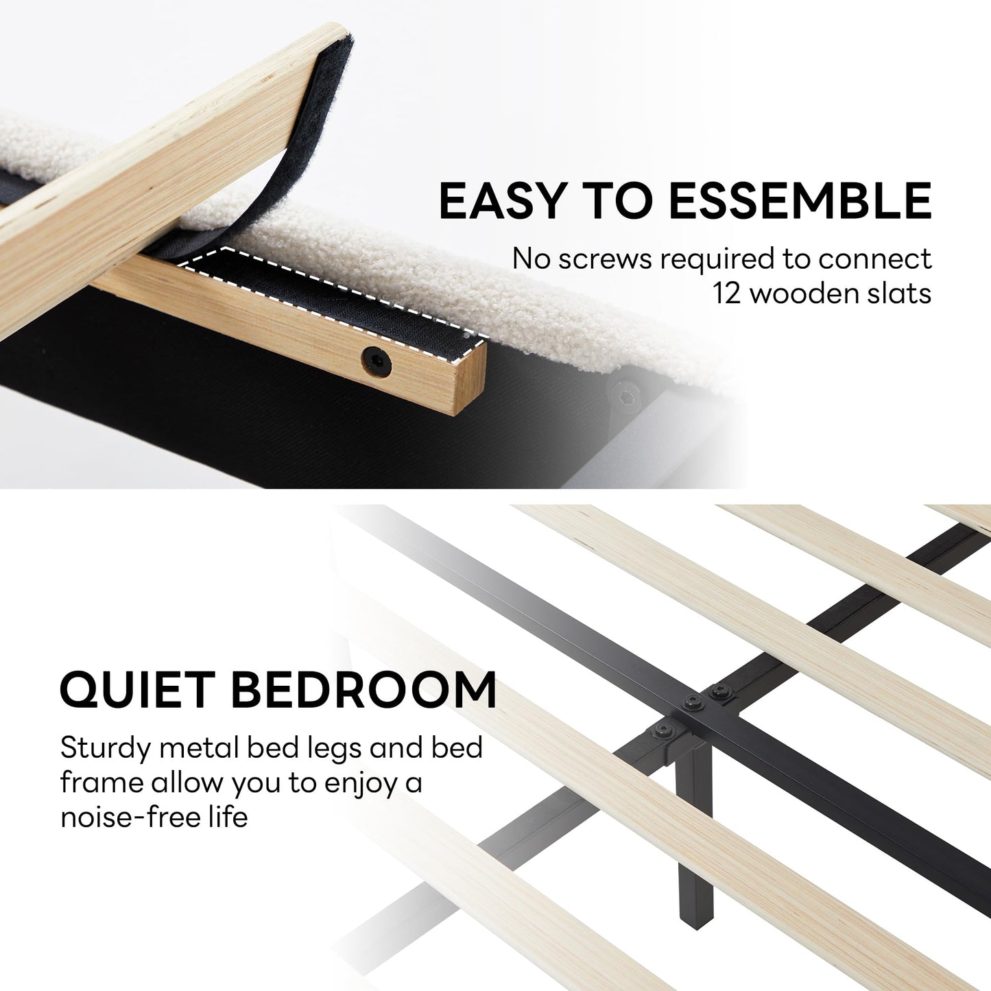 LIKIMIO Queen Bed Frame with Headboard, Upholstered Bed Frames with USB Ports, Base Cama Bed Frame No Box Spring Needed, Cream White