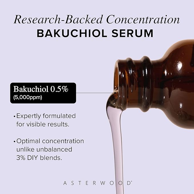 Asterwood Bakuchiol Serum for Face - Retinol Alternative - Plumping, Anti-Aging, Wrinkle Reducing - Fragrance-Free - 1 Fl Oz