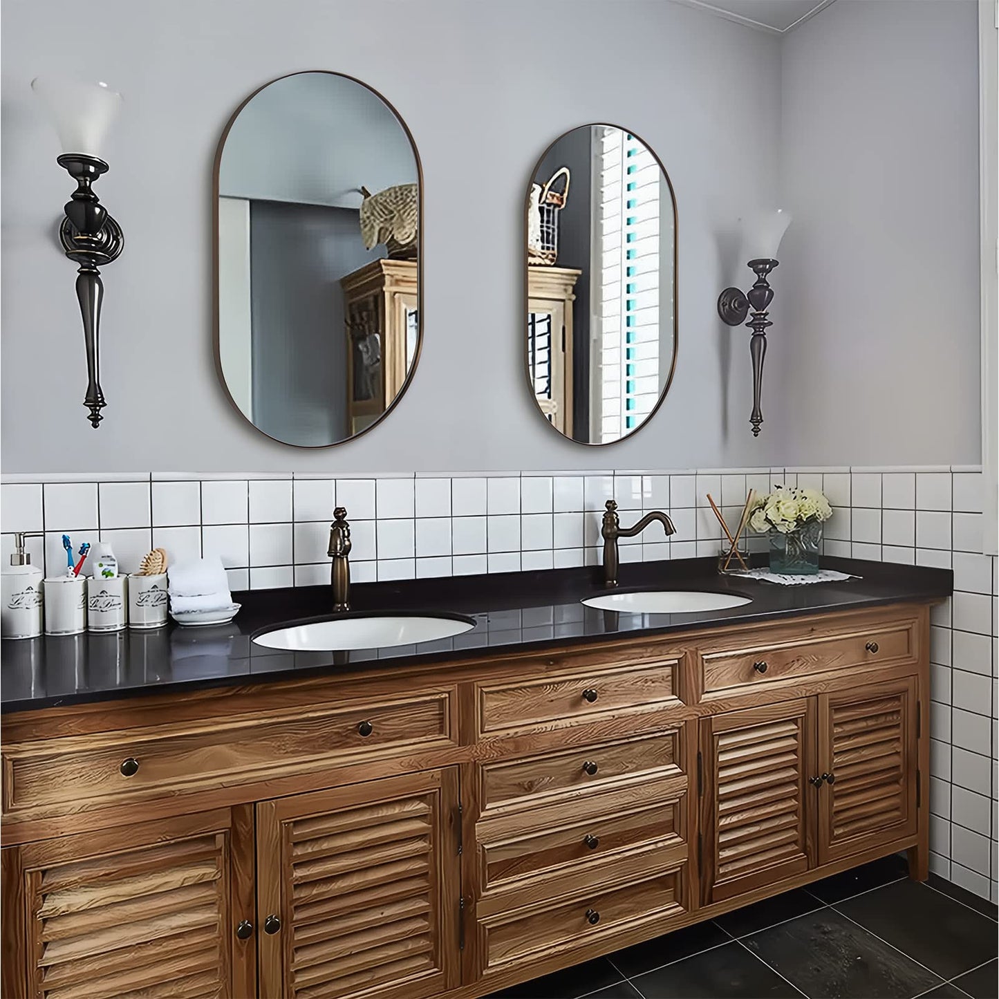 ANDY STAR Bronze Bathroom Mirror, 24x36 Brushed Bronze Oval Mirror, Oval Wall Mirror, Oval Vanity Mirror Metal Frame Deep 1’’ for Bathroom, Bedroom, Living Room, Entryway, Hang Vertical or Horizontal