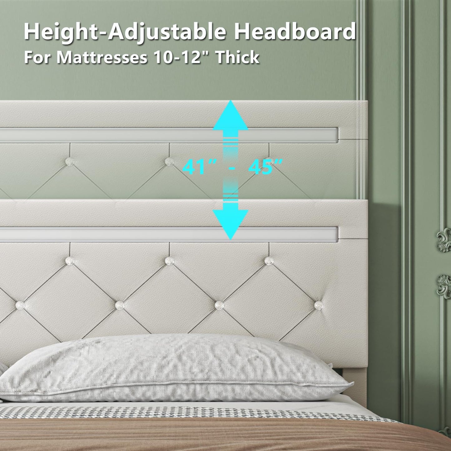 Forrise Bed Frame Queen Size with Storage Drawers and LED Light, 2 Sockets and 2 USB Ports, Adjustable Headboard with PU Leather Upholstered, No Box Spring Needed, Wooden Slats Support, White.