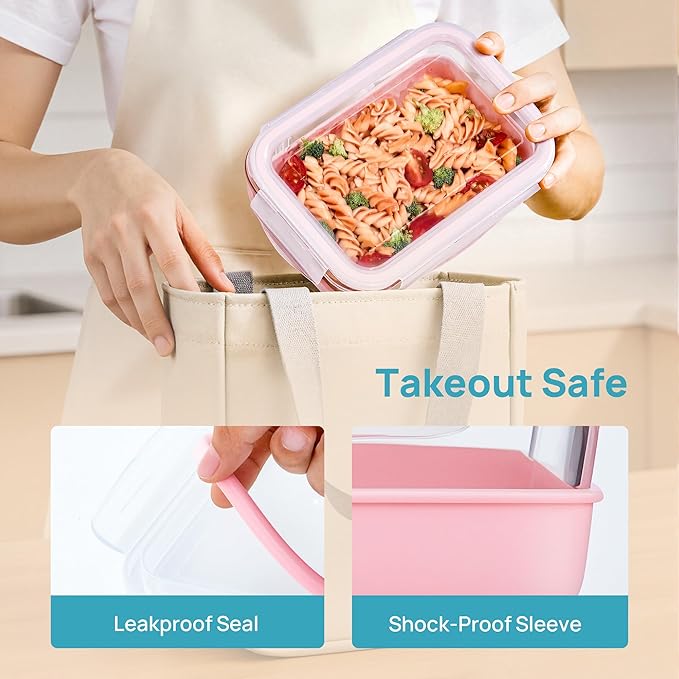 Vtopmart 5 Pack 28oz Glass Food Storage Containers Set with Silicone Sleeve，Glass Meal Prep Containers, Lunch containers with Airtight BPA-Free Plastic Lids, Dishwasher, Microwave, and Freezer Safe