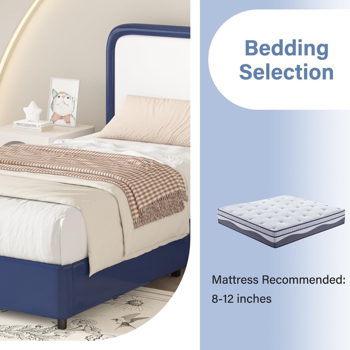 Twin Bed Frame with Headboard, Bed Frame Twin Size with Wood Slats Support, No Box Spring Needed, Easy Assembly, Blue