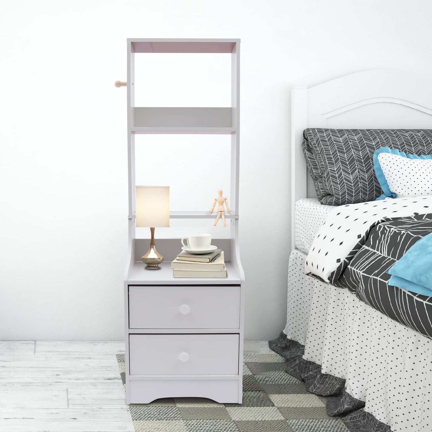 Modern Nightstand, Tall Bed End Table/Bedside Table for Bedroom Living Room, Bed Side Table/Night Stand with Storage Shelf and 2 Drawers