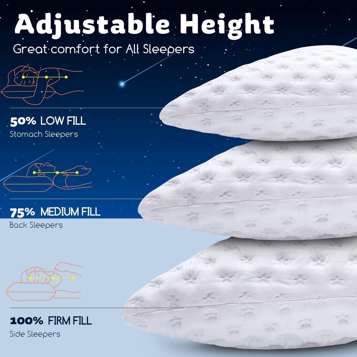 Cooling Side Sleeper Pillow for Neck and Shoulder Pain, Luxury Shredded Memory Foam Curved Bed Pillows for Sleeping Set of 1- Adjustable Queen Size- Washable Cover Crescent White& Grey Pillowcase