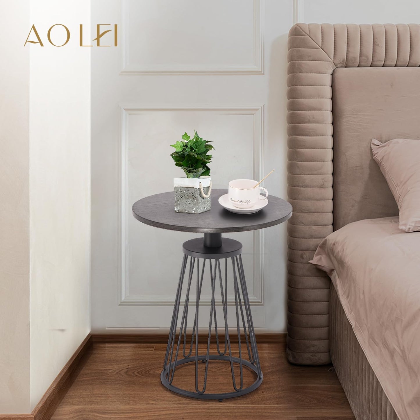 Ao Lei Round End Table Set of 2, Small Side Table for Living Room, Bedroom, Modern Side Tables for Small Spaces, Sofa Couch Table, Accent Coffee Table with Metal Frame Legs, Easy Assembly(Grey)