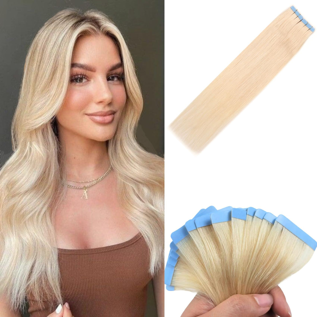 Platinum Blonde Tape In Hair Extensions Real Human Hair Invisible Human Hair Extensions Tape In