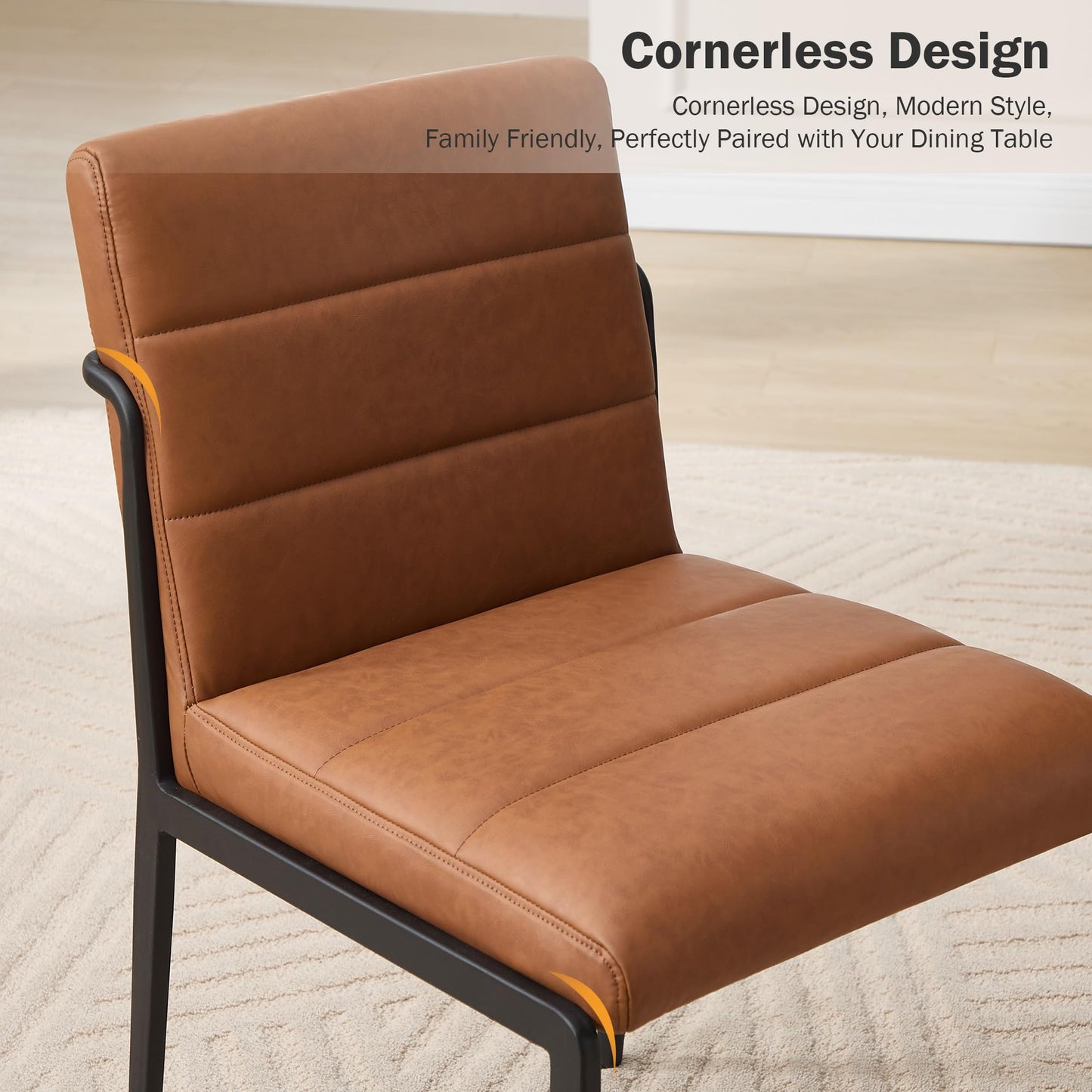Flouki Modern Dining Chairs Set of 4, Faux Leather Kitchen Chairs with Wide Seating, Upholstered Dinner Chairs for Kitchen Dining Room with Thick Foam Padded on Backs, Sturdy Metal Legs, Brown