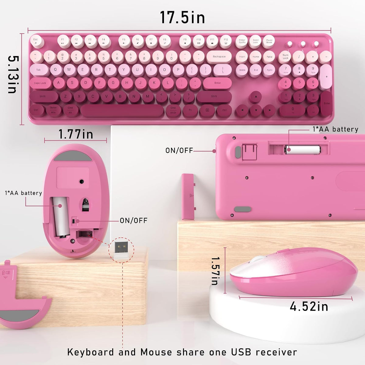 Links9+ Colorful Wireless Keyboard and Mouse Combo (Dark Pink Gradient)