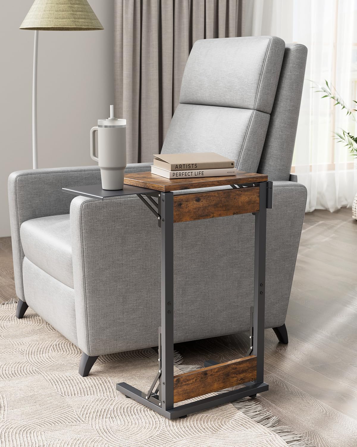 Evermagin 11.81" D x 15.75" W TV Tray Table, Foldable Laptop Table with Mouse Tray for Couch, Portable Laptop Desk, Sofa Side Desk for Living Room, Bedroom, Rustic Brown