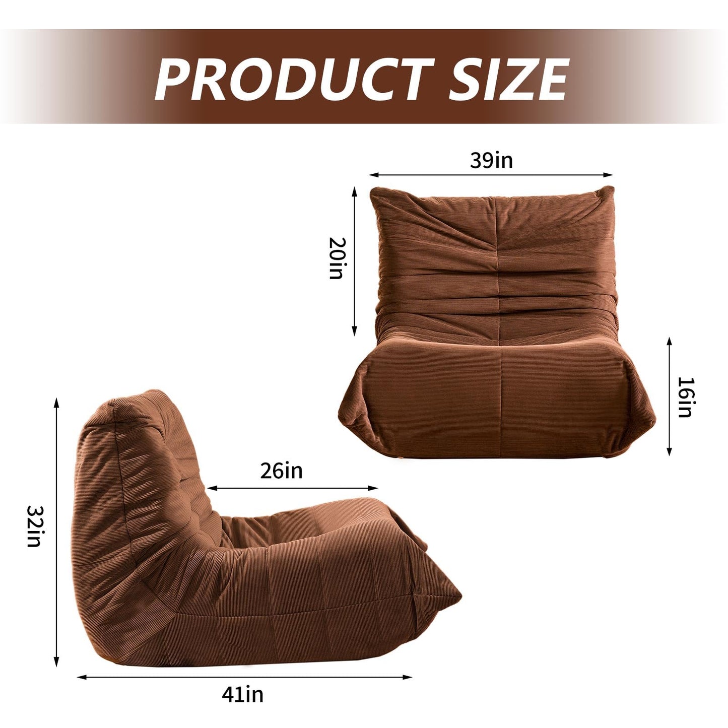 HZYPBS Modern Living Room, Adult Floor Sofa, Adult Living Room Furniture, high Resilience Memory Sponge, Comfortable Bedroom, Balcony Dormitory Floor Chair. (Orange)