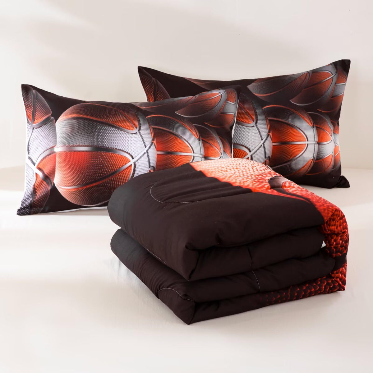 GRAT TIOC Teens Boys Sports Comforter Set Twin,Basketball Bedding Set for Kids,Sports Orange Basketball Comforter Sets,Black Teenage Boy Bedroom Bed Set 3 Pieces with Pillowcases