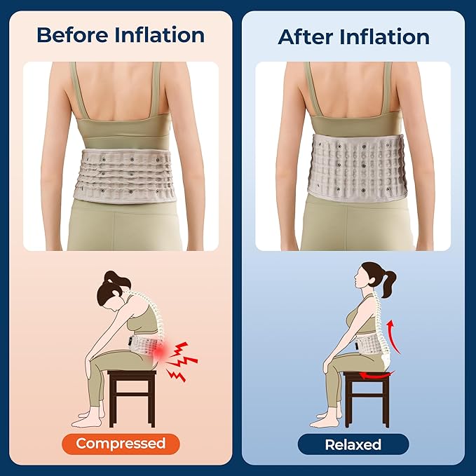 Decompression Back Support Belt for Lower Back Pain Relief, Spinal Air Traction Belt for Man&Woman Lumbar Pain Relief, Inflatable Belt One Size Fits 29-49 inches Waist
