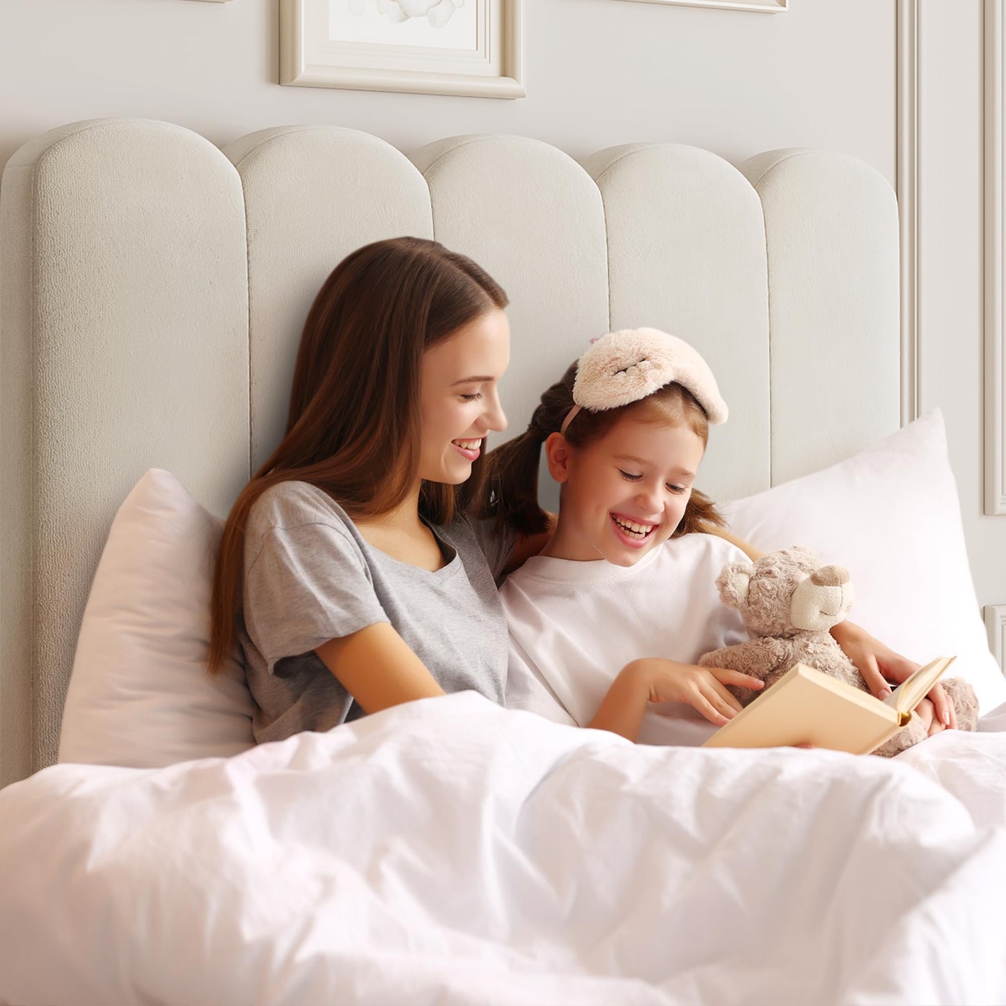 GarveeHome 2 Sets Twin Bed Frame with Under-Bed Drawer, Upholstered Platform Bed with Wave Headboard for Kids/Girls, Wooden Slats Support, No Box Spring Needed, Velvet Beige