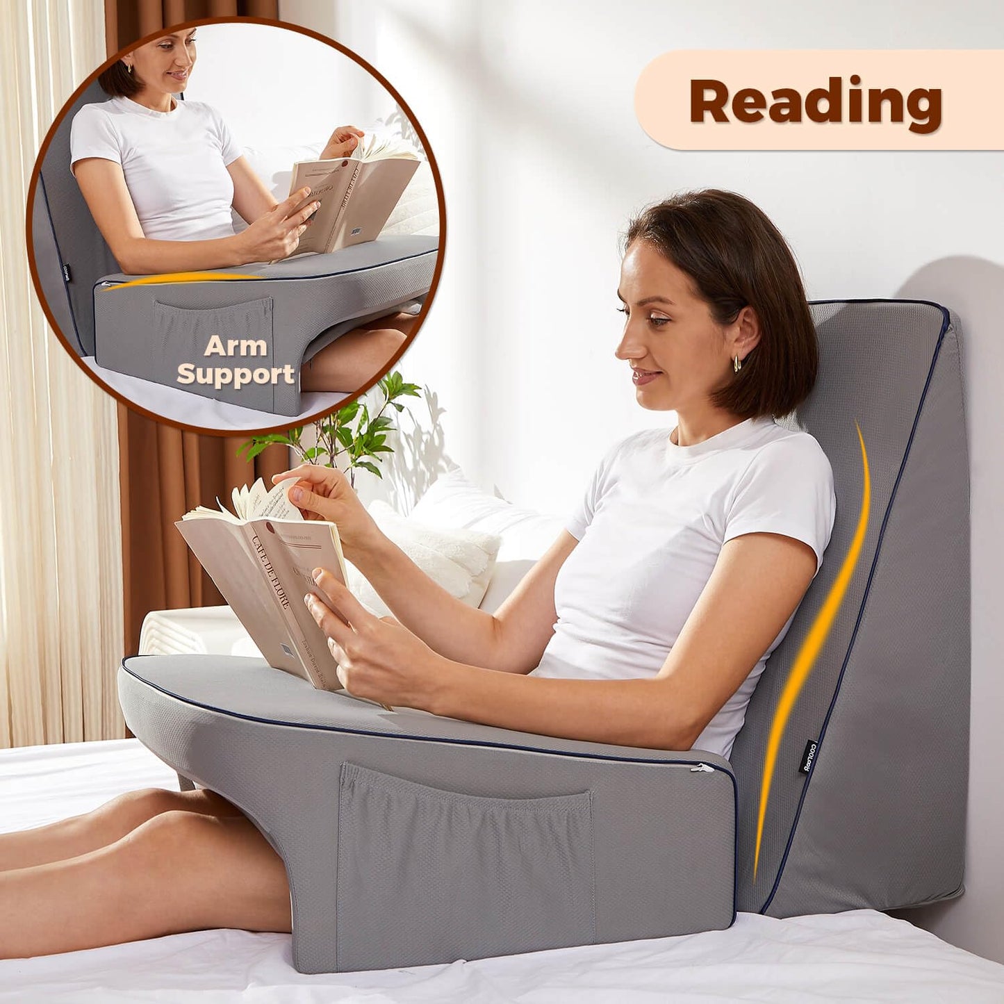 cooloo8 Soft Arm Rest Pillow, Lap Desk Pillow for Bed, Reading Lap Pillow, Memory Foam Reading Pillow for Reading, Working in Bed Couch(Grey)