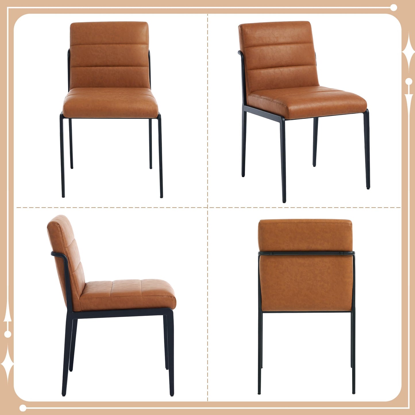 Flouki Modern Dining Chairs Set of 4, Faux Leather Kitchen Chairs with Wide Seating, Upholstered Dinner Chairs for Kitchen Dining Room with Thick Foam Padded on Backs, Sturdy Metal Legs, Brown