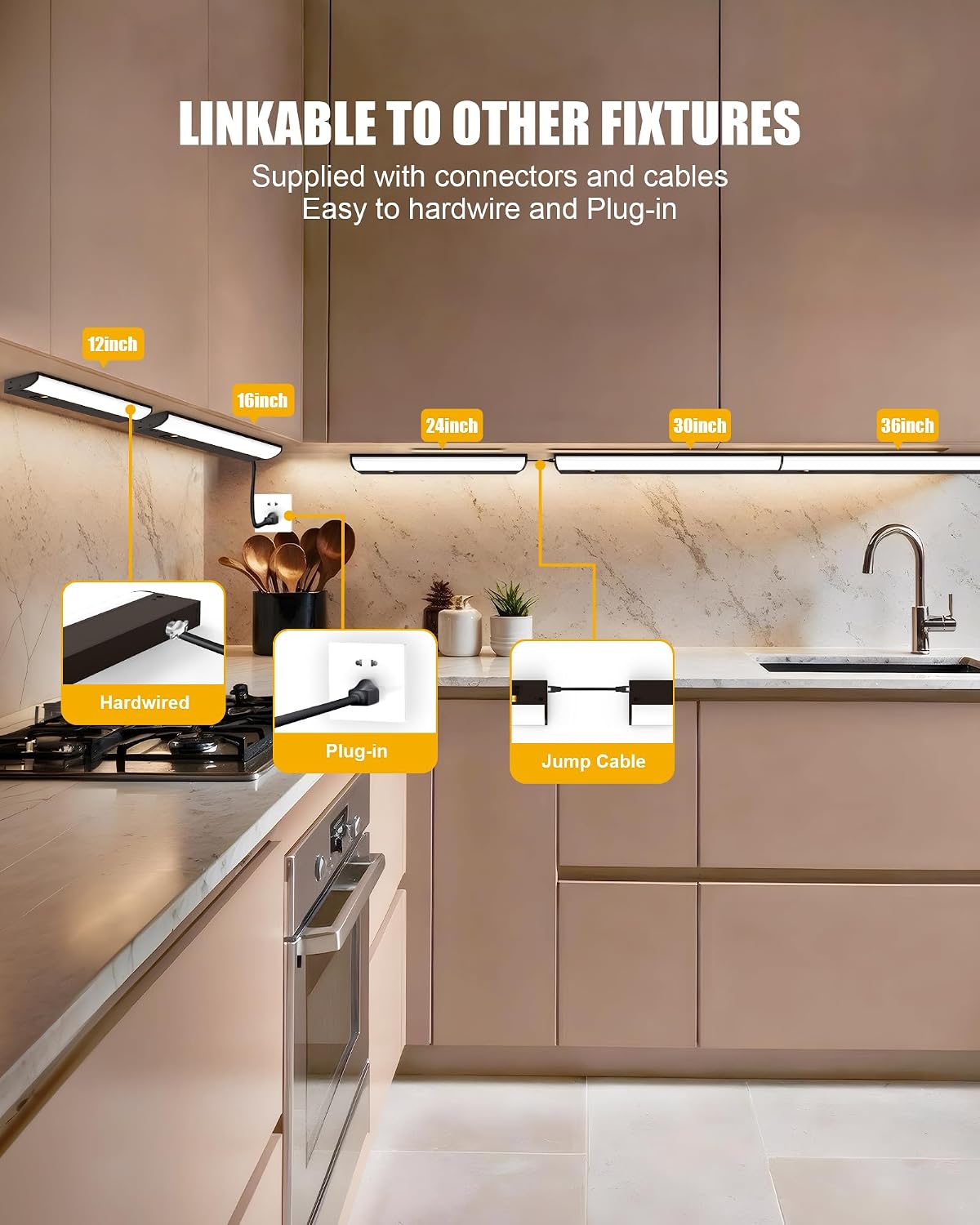 Under Cabinet Lighting with Power Cord and Linked Cord