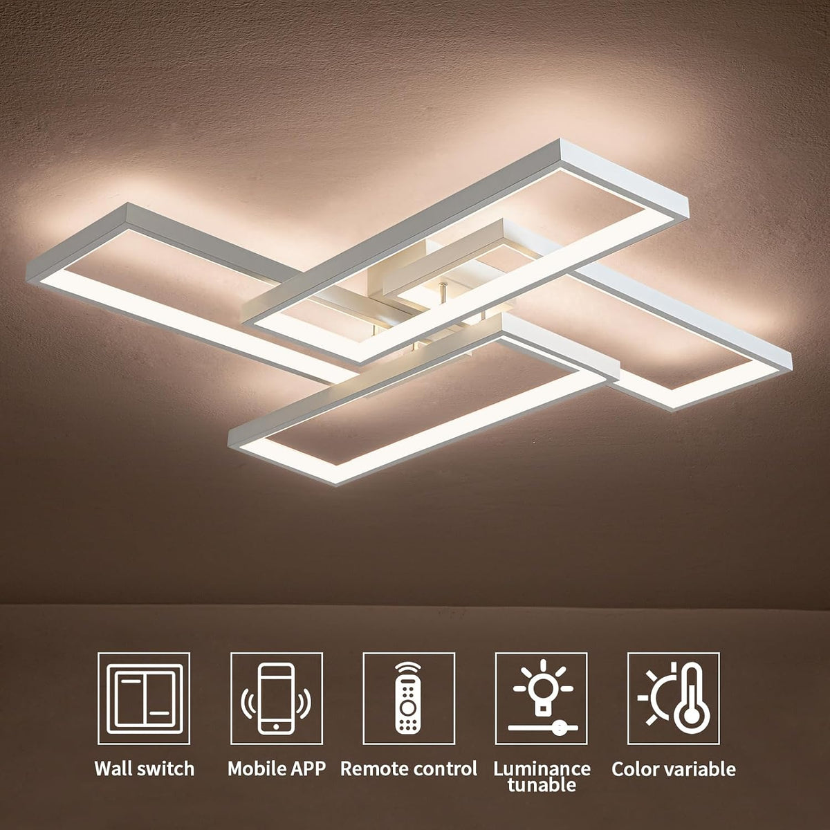 Shine LUEST Modern LED Ceiling Light Fixture White Flush Mount Ceiling Light Dimmable 26" Bedroom Lights for Ceiling with Remote Control 48W Kitchen Ceiling Light Fixtures for Hallway 3000K-6000K