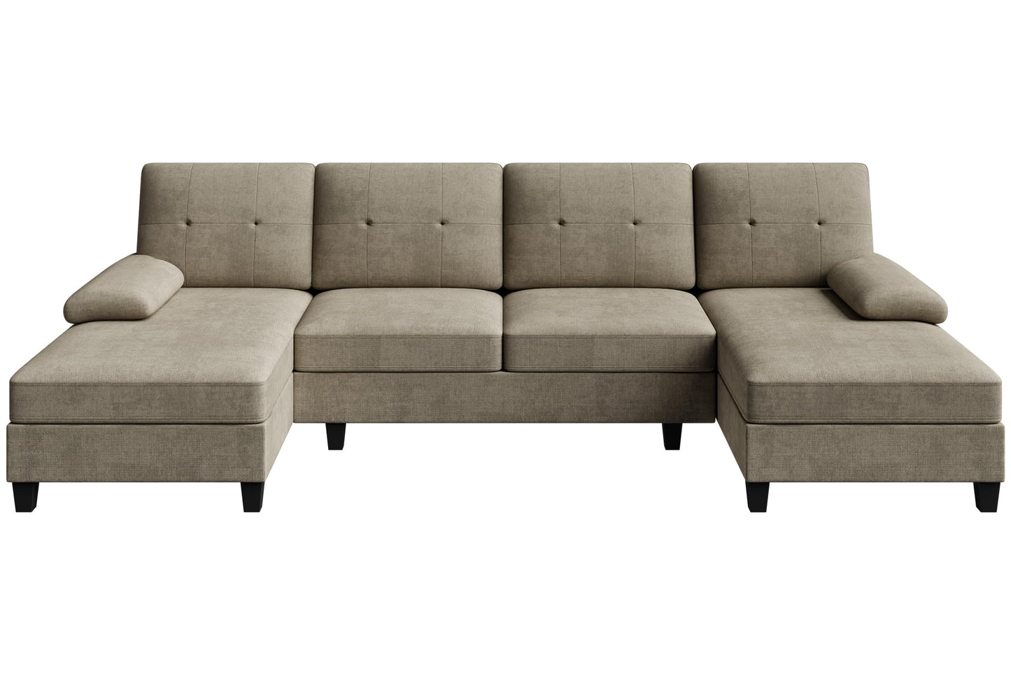 JAMFLY 106" U-Shaped Modern Sofa Modular Sectional Cloud Couch with Chaise, 4-Seat Deep Seat Sofa for Living Room, Bedroom and Apartment, Khaki